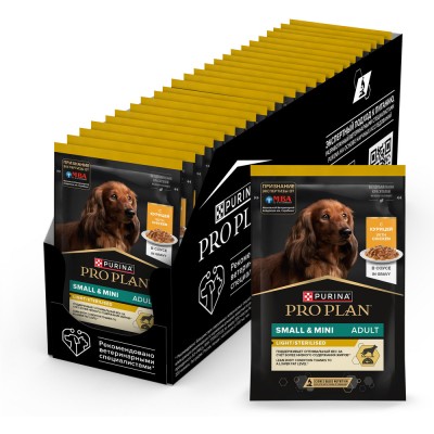 PRO PLAN® Влажный корм для взрослых собак мелких и карликовых пород склонных к набору веса с курицей в соусе 85 гр