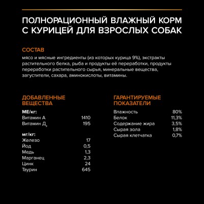 PRO PLAN® Влажный корм для взрослых собак мелких и карликовых пород с курицей в соусе 85 гр