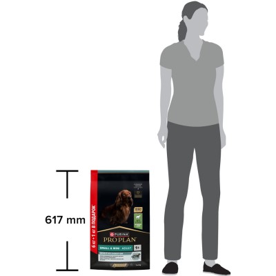 PRO PLAN® Сухой корм для взрослых собак мелких и карликовых пород с чувствительным пищеварением с высоким содержанием ягненка 6 кг + 1 кг в подарок