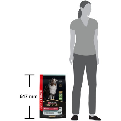 PRO PLAN® Сухой корм для взрослых собак средних пород с чувствительным пищеварением с высоким содержанием ягненка 6 кг + 1 кг в подарок