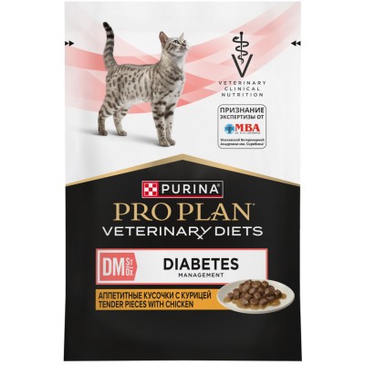 PURINA® PRO PLAN® VETERINARY DIETS DM St/Ox Diabetes Management Влажный корм для котят и взрослых кошек диетический при диабете с курицей 85 гр