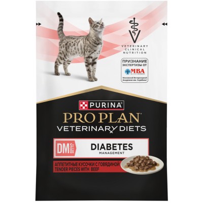 PURINA® PRO PLAN® VETERINARY DIETS DM St/Ox Diabetes Management Влажный корм для котят и взрослых кошек диетический при диабете с говядиной 85 гр