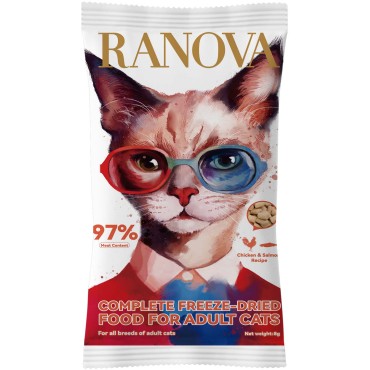 Ranova Полнорационный сухой сублимированный корм для кошек с курицей и лососем 8 гр