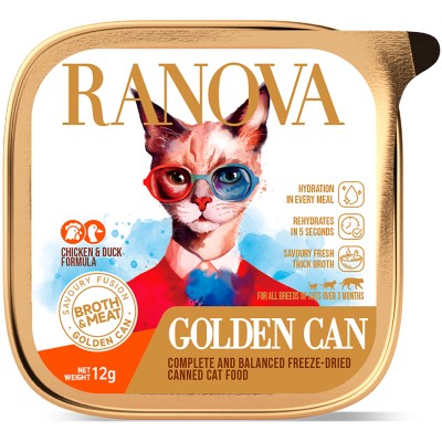 Ranova Полнорационный сублимированный корм для кошек консервированный с курицей и уткой 12 гр