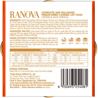 Ranova Полнорационный сублимированный корм для кошек консервированный с курицей и уткой 12 гр