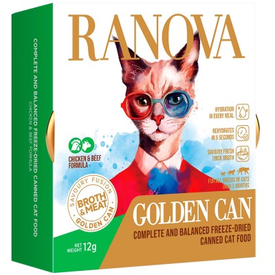 Ranova Полнорационный сублимированный корм для кошек консервированный с курицей и говядиной 12 гр