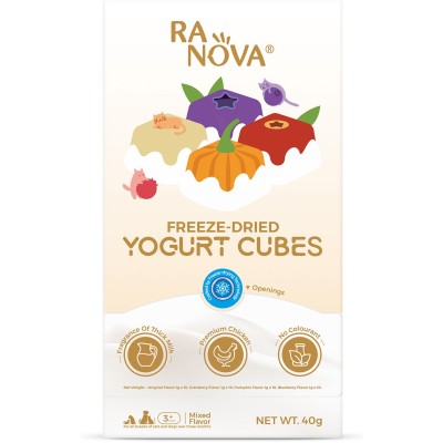 Ranova Лакомство для кошек и собак сублимированный йогурт микс вкусов: оргинальный, черника, клюква, тыква 40 гр