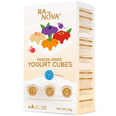 Ranova Лакомство для кошек и собак сублимированный йогурт микс вкусов: оргинальный, черника, клюква, тыква 40 гр