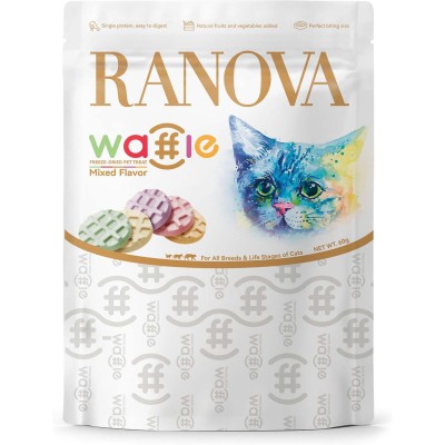 Ranova Лакомство для кошек сублимированное вафли микс вкусов: козье молоко, клюква, тыква, черника, ячмень 60 гр