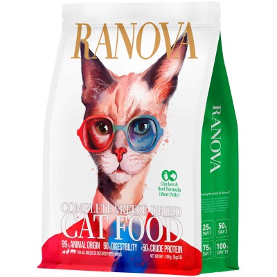Ranova Полнорационный сухой сублимированный корм для кошек с курицей и говядиной 200 гр