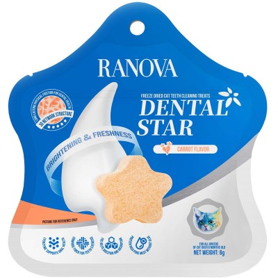 Ranova Лакомство для кошек сублимированное звёздочка для зубов с курицей и морковью 6 гр