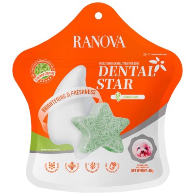 Ranova Лакомство для собак сублимированное звёздочка для зубов с курицей и морскими водорослями 45 гр