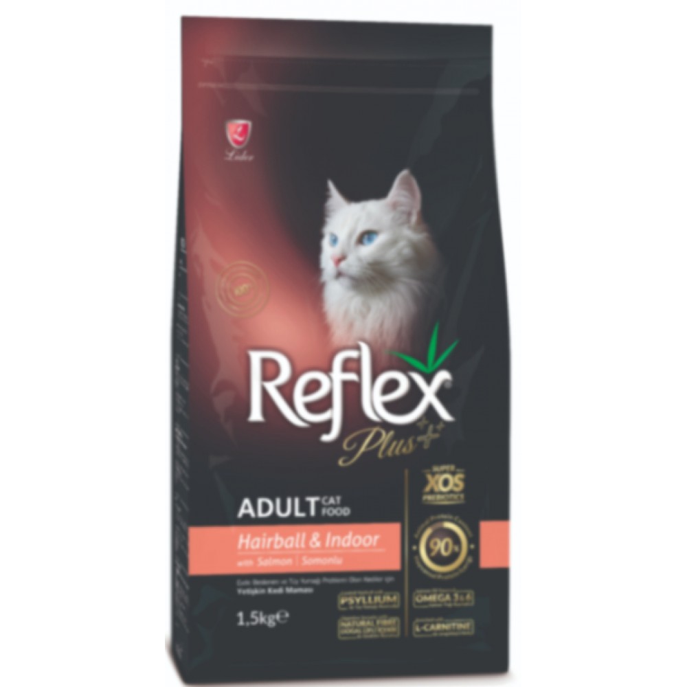 Reflex PLUS Adult Cat Food Hairball Salmon сухой корм для кошек для выведения шерсти с лососем 1,5 кг.