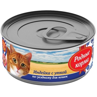 Родные корма консервы для кошек индейка с уткой по-уездному 100 гр.