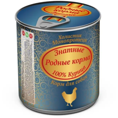 Родные корма знатные консервы 100 % курица для собак 340 гр.