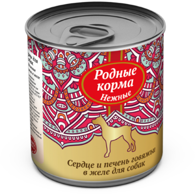 Родные корма нежные консервы сердце и печень говяжьи в желе для собак 240 гр.