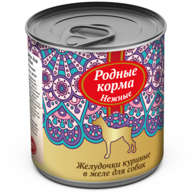 Родные корма нежные консервы желудочки куриные в желе для собак 240 гр.