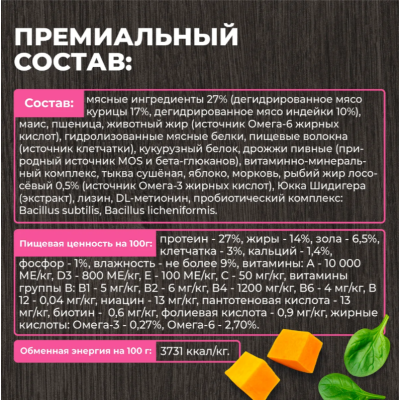 Родные корма сухой корм для взрослых собак мелких пород с индейкой и тыквой 2 кг