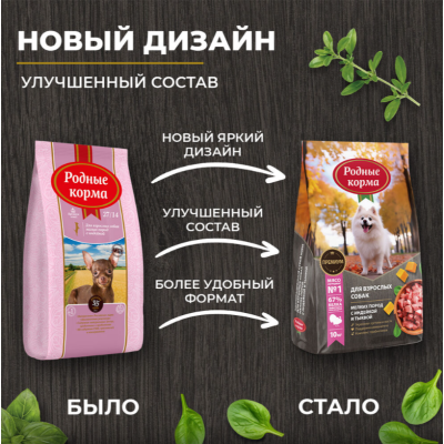 Родные корма сухой корм для взрослых собак мелких пород с индейкой и тыквой 10 кг.