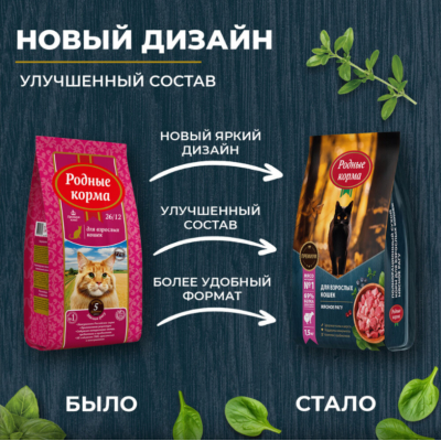 Родные корма сухой корм для взрослых кошек мясное рагу 1,5 кг