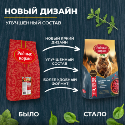 Родные корма сухой корм для взрослых кошек с телятиной и ягодами 10 кг
