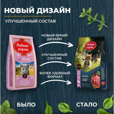 Родные корма сухой корм для котят с индейкой и ягодами 400 гр.