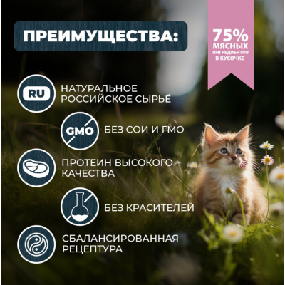 Родные корма пауч для котят повышенной питательности курочка с потрошками кусочки в соусе по-ростовски 85 гр.