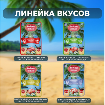 Родные корма Морская серия пауч СУП для кошек филе курицы с креветками в соусе по-азиатски 85 гр.