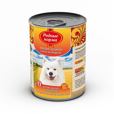 Родные корма консервы для собак мясное ассорти в желе по-боярски 410 гр.
