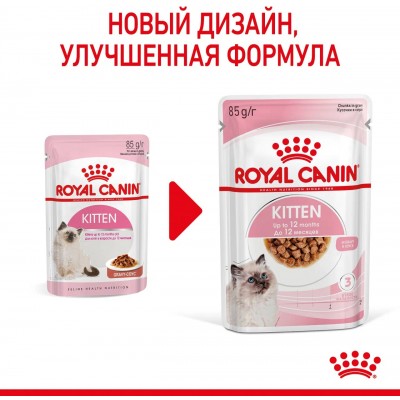 "Для Мокко" Royal Canin Kitten Влажный корм для котят в период второй фазы роста в возрасте до 12 месяцев кусочки в соусе, пауч 85 гр.