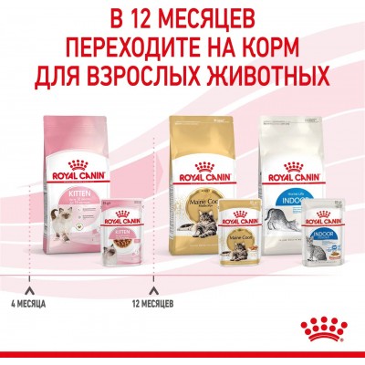 Royal Canin Kitten Влажный корм для котят в период второй фазы роста в возрасте до 12 месяцев кусочки в соусе, пауч 85 гр.