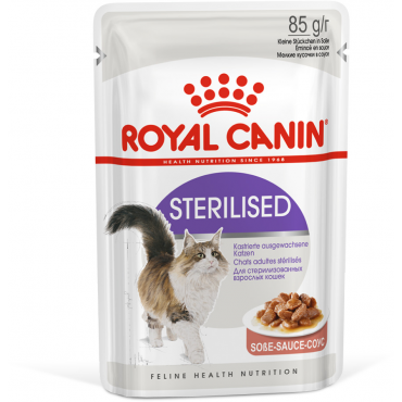 Royal Canin Sterilised Влажный корм для стерилизованных взрослых кошек (мелкие кусочки в соусе) в возрасте от 1 года до 7 лет пауч 85 гр.