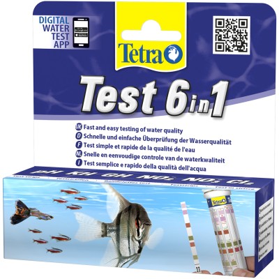 TetraTest 6 в 1 GH/KH/NO2/NO3/pH/Cl полоски для пресной воды 25 шт.