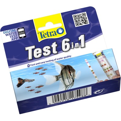 TetraTest 6 в 1 GH/KH/NO2/NO3/pH/Cl полоски для пресной воды 25 шт.