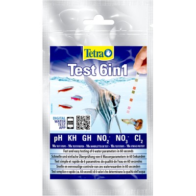 TetraTest 6 в 1 GH/KH/NO2/NO3/pH/Cl тестовые полоски для пресной воды 10 шт.