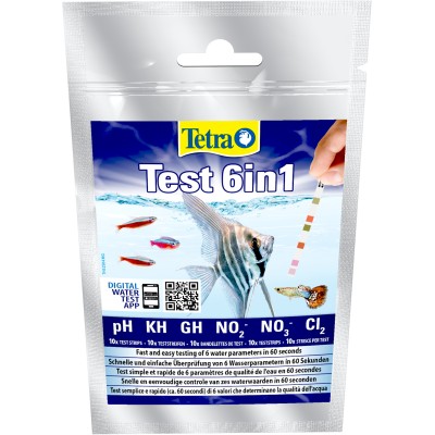 TetraTest 6 в 1 GH/KH/NO2/NO3/pH/Cl тестовые полоски для пресной воды 10 шт.