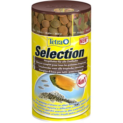 TetraSelection корм для всех видов рыб "4 вида" хлопья/чипсы/гранулы 100 мл.