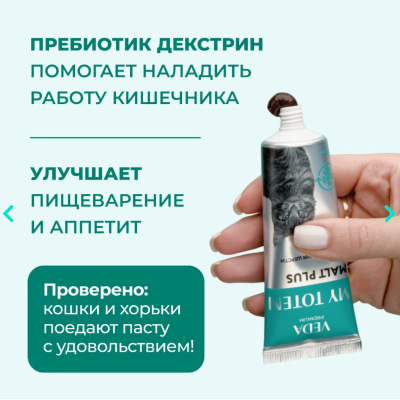 Veda My Totem Malt Plus Паста для выведения шерсти с пробиотиком для кошек 75 гр