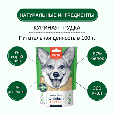 Wanpy Dog Сублимированное лакомство для собак курица 40 гр.