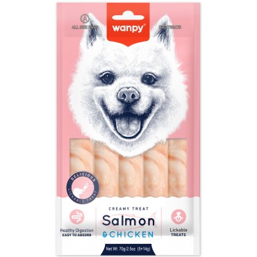 Wanpy Dog Крем лакомство для собак нежное пюре из лосося и курицы 70 гр.