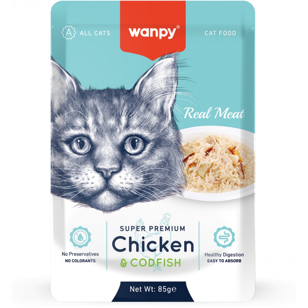 Wanpy Cat Паучи для кошек курица и гребешок 85 гр.