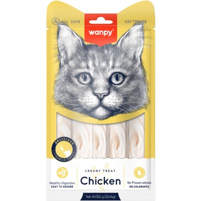 Wanpy Cat Лакомство для кошек нежное пюре из курицы 25 шт х14 гр.