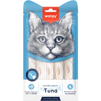 Wanpy Cat Лакомство для кошек нежное пюре из тунца 25 шт х14 гр.