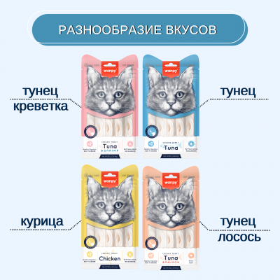 Wanpy Cat Лакомство для кошек нежное пюре из тунца 25 шт х14 гр.