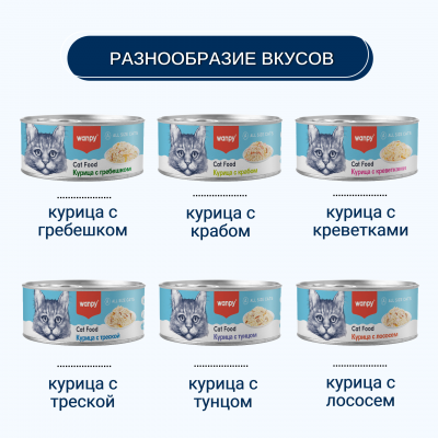Wanpy Cat Консервы для кошек Кусочки курицы и гребешок 95 гр.