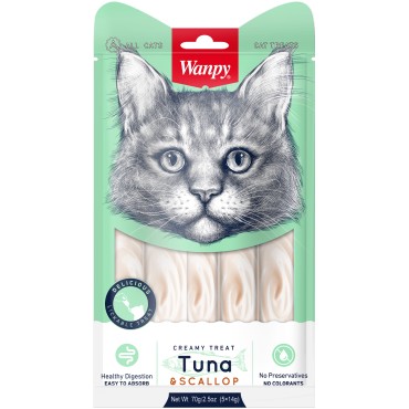 Wanpy Cat Лакомство для кошек «нежное пюре» из тунца и гребешка 70 г