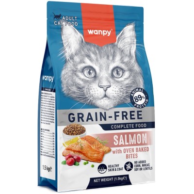 Wanpy Cat Сухой корм беззерновой с лососем для взрослых кошек 1,5 кг