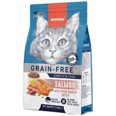 Wanpy Cat Сухой корм беззерновой с лососем для взрослых кошек 1,5 кг