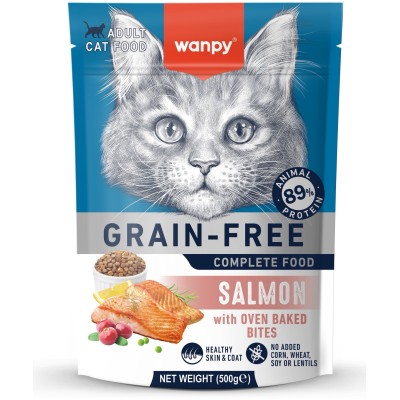 Wanpy Cat Сухой корм беззерновой с лососем для взрослых кошек 500 г