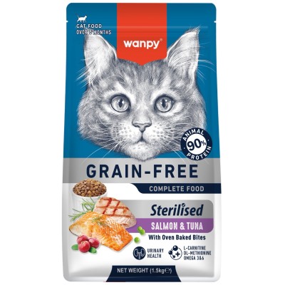 Wanpy Cat Сухой корм беззерновой с лососем и тунцом для стерилизованных кошек 1,5 кг
